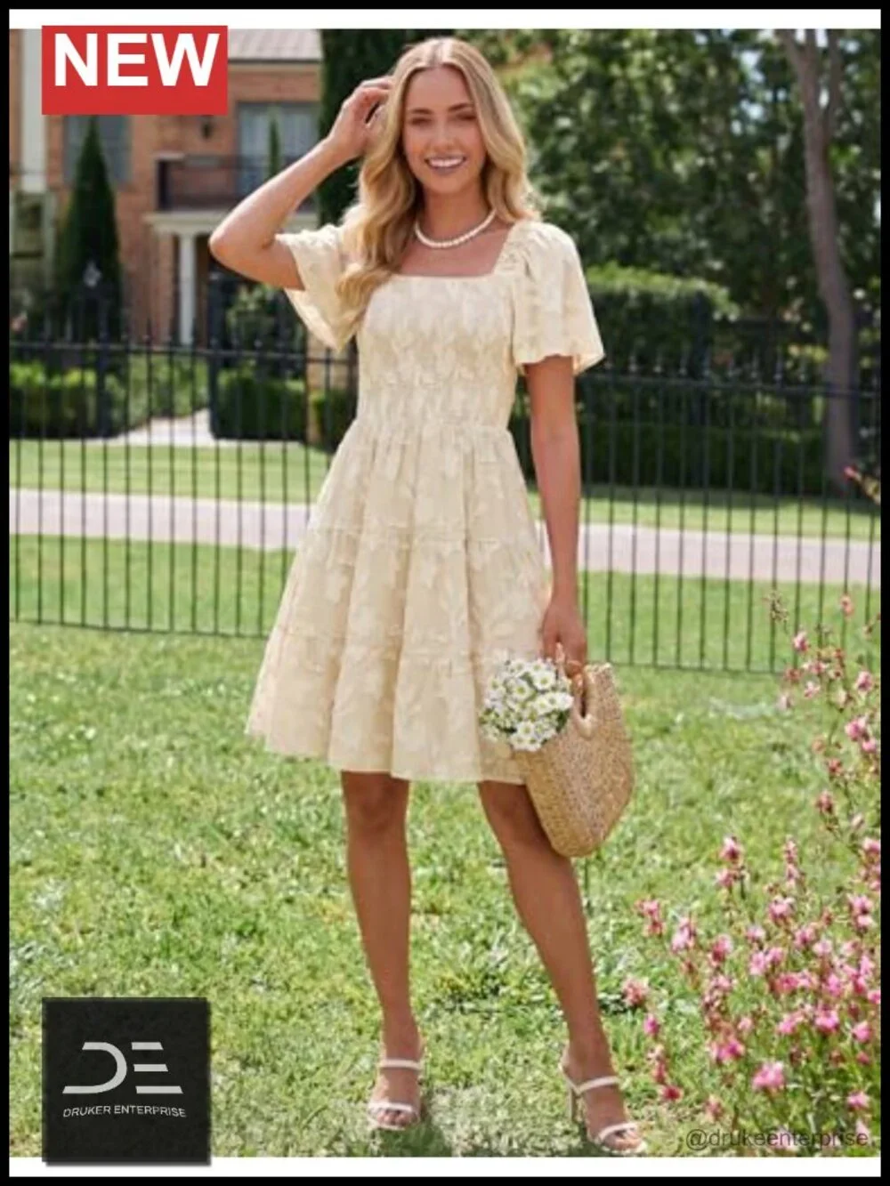 Boho Floral Mini Dress Short Sleeve Square Neck Smocked A-Line Swing Sundress